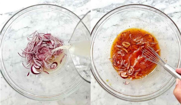 Onion in vinegar to make dressing