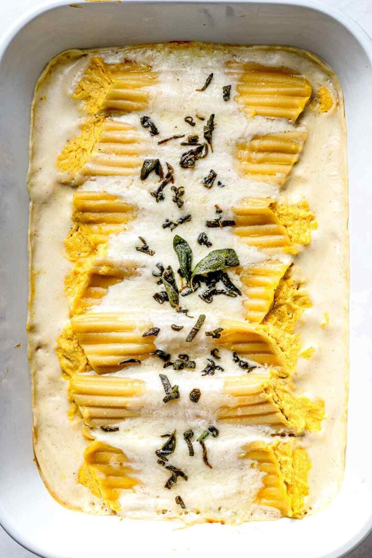 Pumpkin Manicotti in baking dish