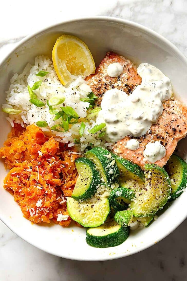 Salmon dinner on plate
