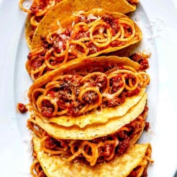 Spaghetti Tacos on serving platter