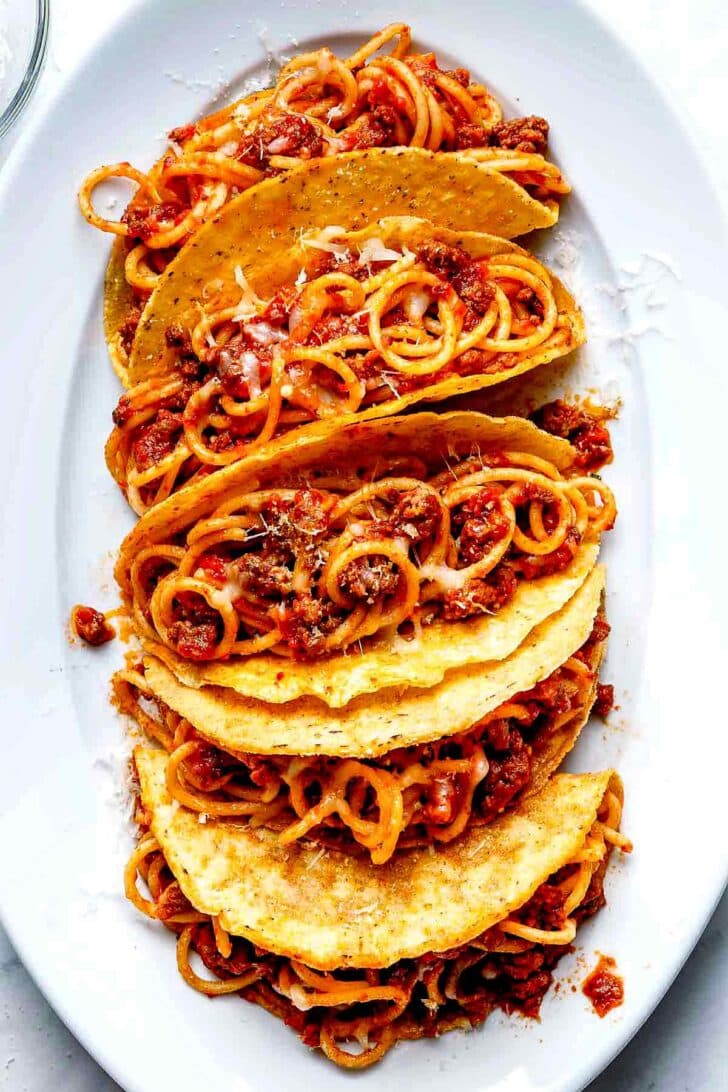 Spaghetti Tacos on serving platter