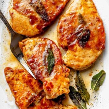 Chiicken Saltimbocca recipe on platter